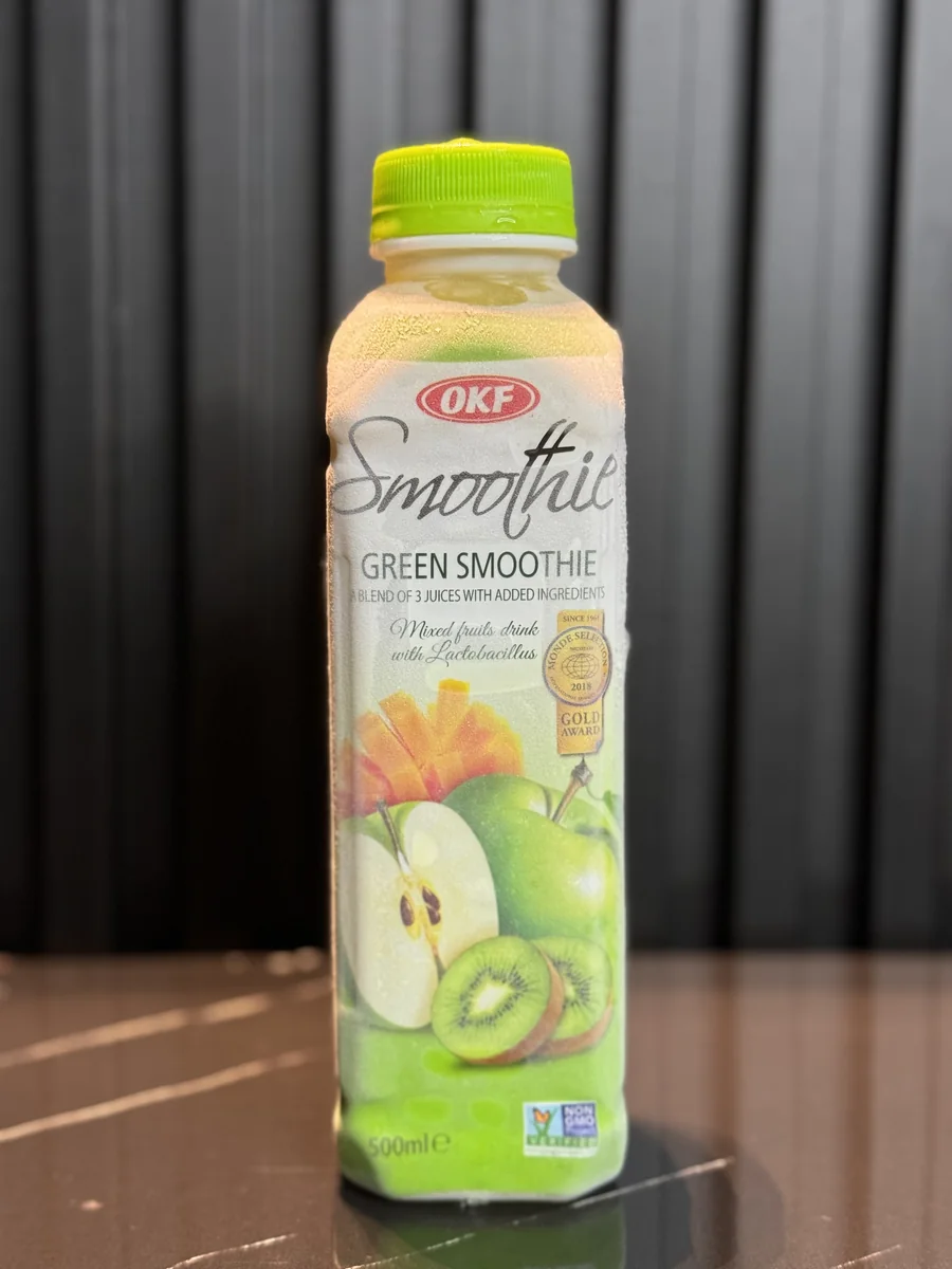 OKF Green Korean smoothie bottle, showing its original label