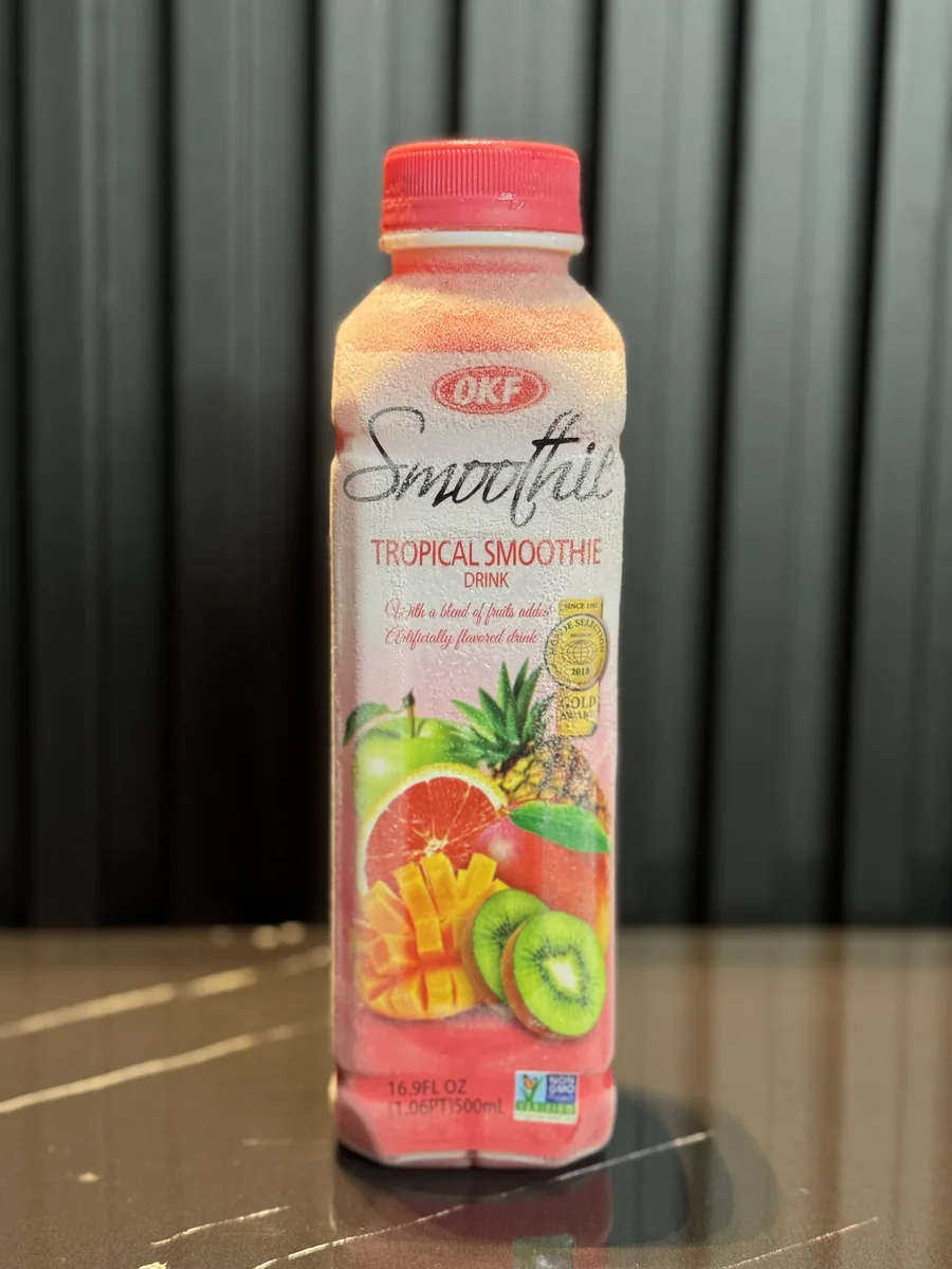 OKF Tropical Korean smoothie bottle, showing its original label