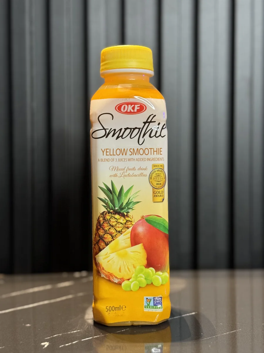OKF Yellow Korean smoothie bottle, showing its original label